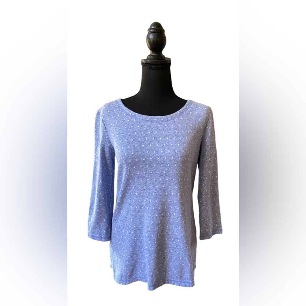 Talbots: Light Blue Mid Sleeve Sweater with White Swiss Dots